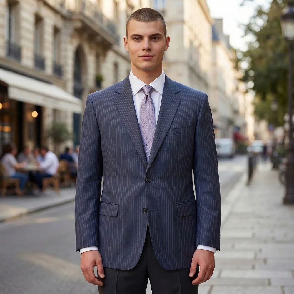 Jos‎ A Bank Signature Collection Blazer 44R Navy Blue Wool Silk Pinstripe Jacket